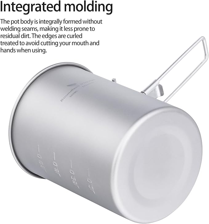 iBasingo 900ml Titanium Camping Cup with Lid Lightweight Portable Camping Pot for Backpacking