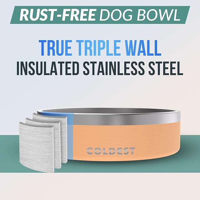 Coldest Dog Bowl - Anti Rust Metal, Non Slip, 3 Layers Insulated Stainless Steel Dog Bowls - Spill