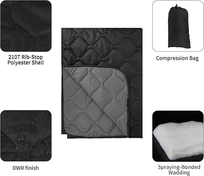 Poncho Liner Military Insulation Blanket Camo with Compression Carry Bag for Outdoors Hiking Jungle