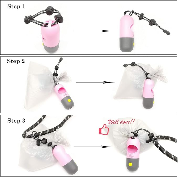 Dog Poop Bags Holder with LED Flashlight|Pet Waste Bags Dispenser for Leash|Doggie Potty Bags