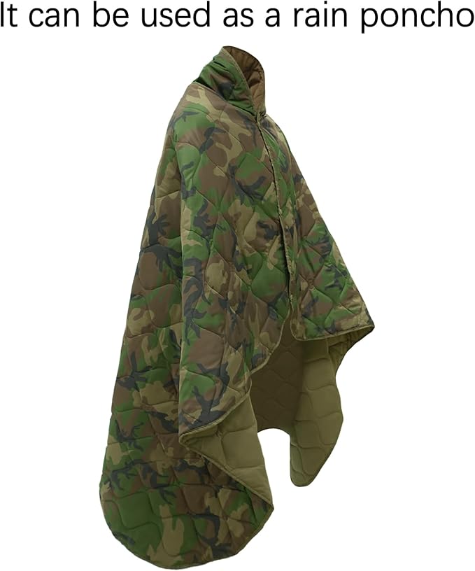 Poncho Liner Military Insulation Blanket Camo with Compression Carry Bag for Outdoors Hiking Jungle