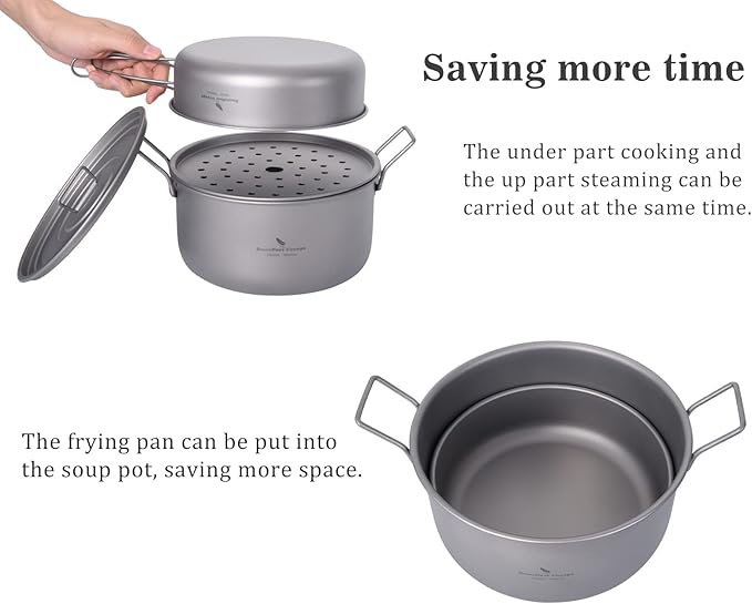 Boundless Voyage Multifunctional Titanium Steamer Pot with Frying Pan and Vented Lid Outdoor