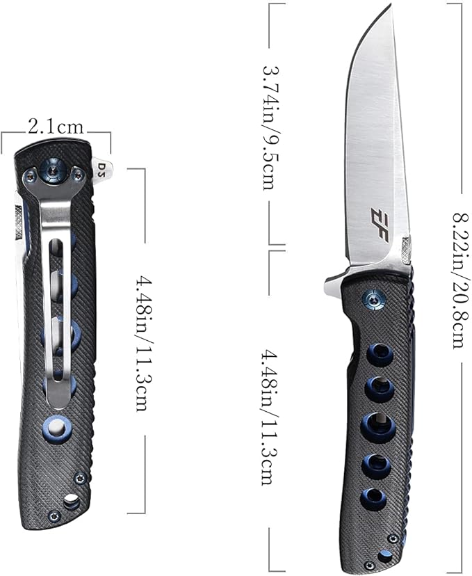 Eafengrow EF27 Folding knife, D2 Steel Blade Everyday Carry, Flipper Open, Liner Lock, G10 Handle