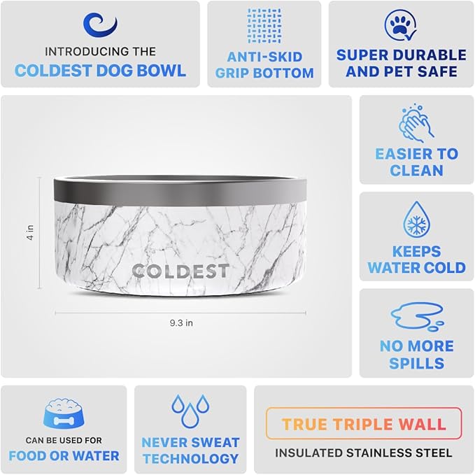 Coldest Dog Bowl - Anti Rust Metal, Non Slip, 3 Layers Insulated Stainless Steel Dog Bowls - Spill
