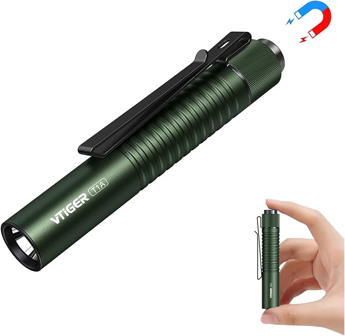 VTIGER T1A Mini Pocket EDC Flashlight with Clip,1300 Lumen Compact AA Rechargeable LED Little
