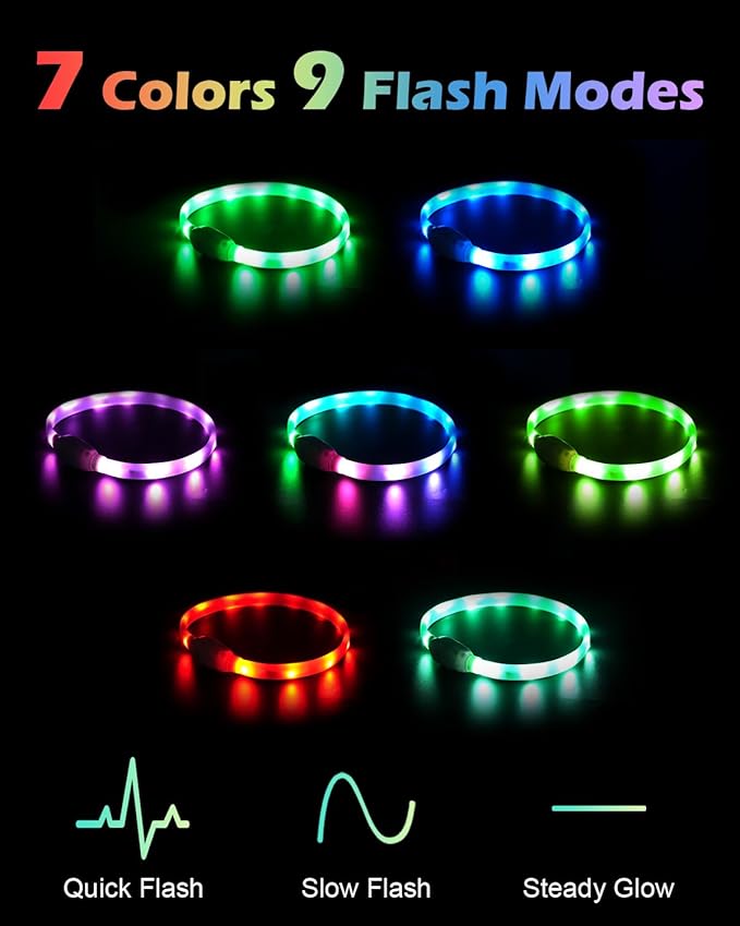 Joytale Light Up Dog Collar, Rainproof and Rechargeable LED, 9 Flashing Modes, Glow for Night