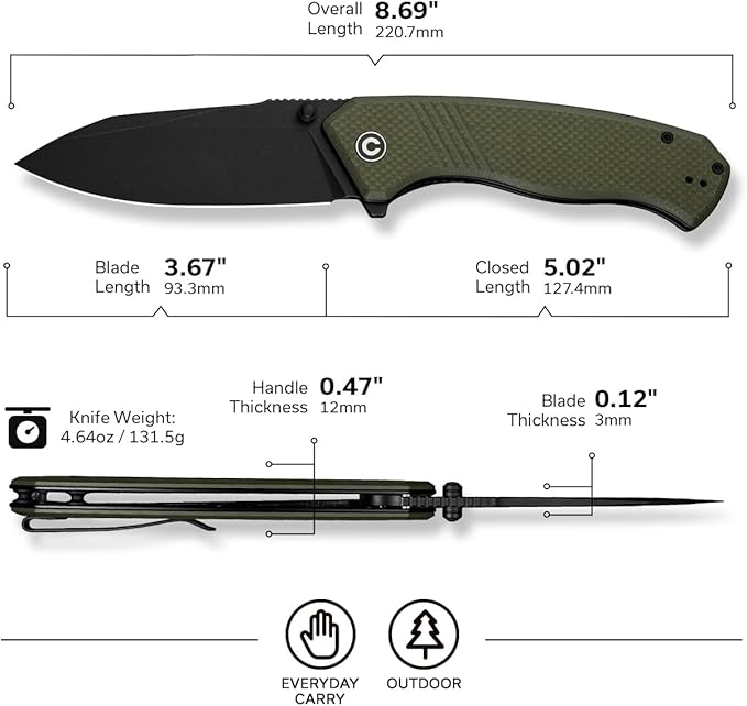 CIVIVI Placoid Pocket Knife for EDC, Folding Knife with 3.67" 14C28N Blade G-10 Handle For Men