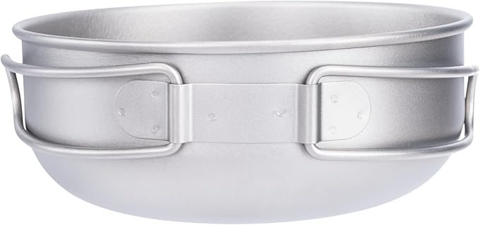 iBasingo 3-Piece Set Titanium Pot Set Camping Cooking Pan with Folding-Handle Outdoor Camp Cookware