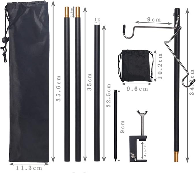 HIKEMAN Folding Lantern Stand Pole Portable Lamp Stand Hook Collapasible Light Stand Holder for