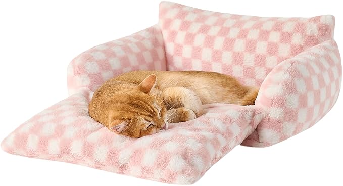 Hollypet Cat Bed Fluffy Plush Mutifuctional Double-Layer Soft Pet Couch Orthopedic Sofa Nest Beds