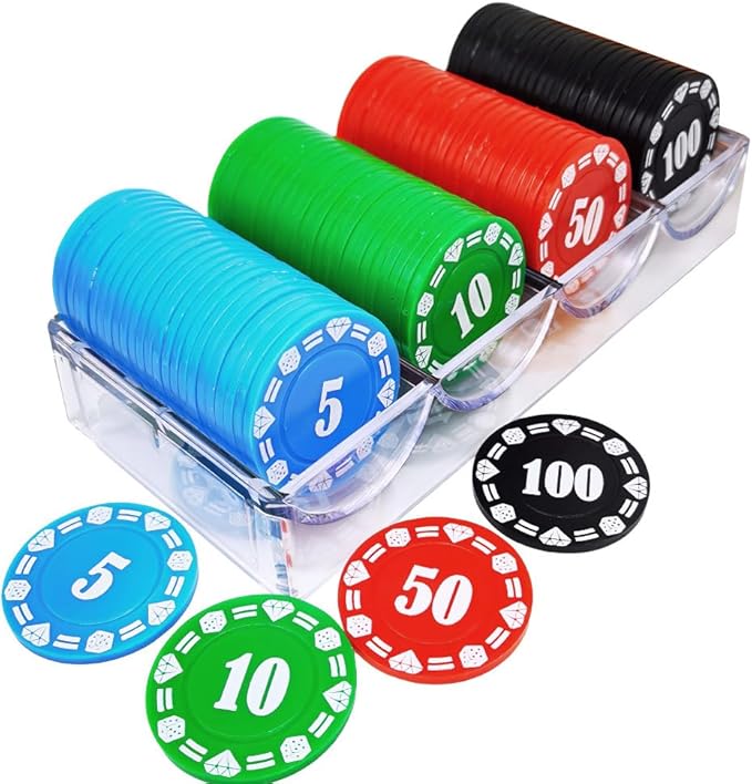 400 Plastic Poker Chips with Storage Box Set,Denomination Printed Casino Style Chip for Texas Home