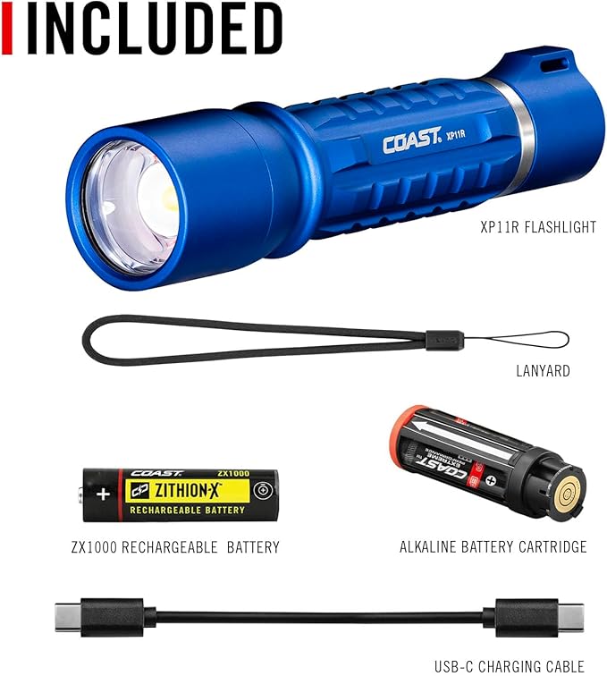 Coast XP11R 2600 Lumen USB-C Rechargeable LED Flashlight with Slide Focus®?¯and Pure Beam® Focusing