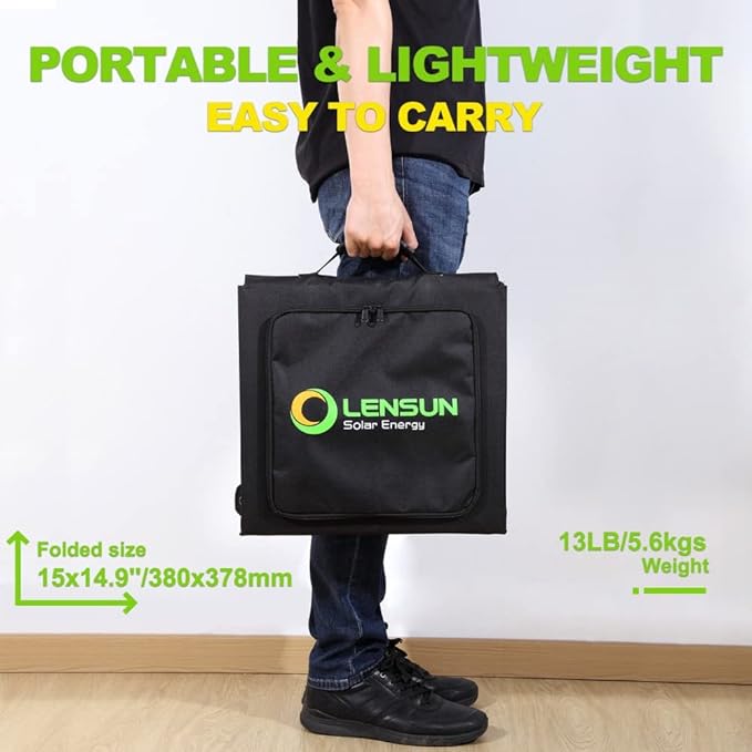 LensunSolar 200W 12V Portable Solar Panel Blanket with Standard Connectors for Solar Generator