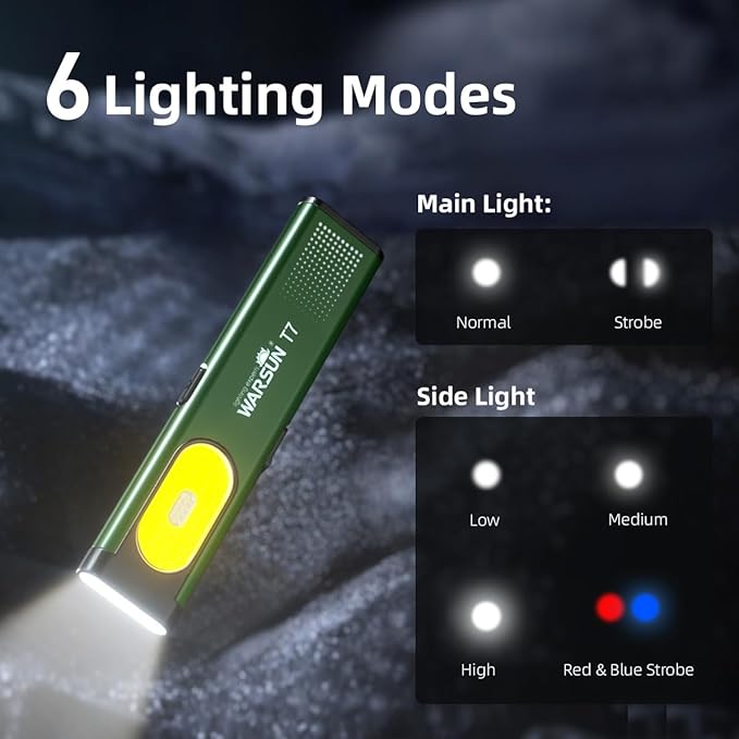 WARSUN Compact Multi-Mode Pocket LED Flashlight - 675LM, USB-C Rechargeable, IPX4, Dual Material