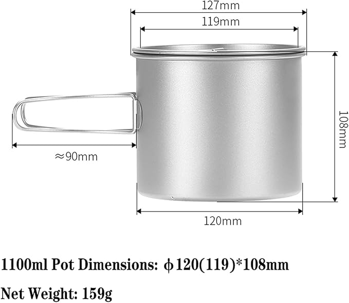 Titanium Pot 900ml & 1100ml & 1600ml Lightweight Camping Cookware for Outdoor Hiking Backpacking