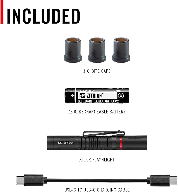 COAST XT10R 280 Lumen USB-C Rechargeable Pocket Flashlight/Penlight with TWIST FOCUS and Two-Way