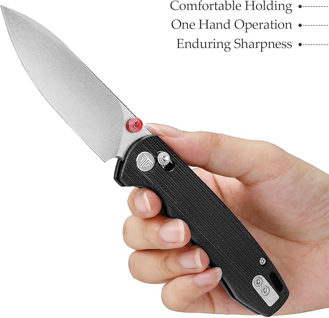 EDC Folding Pocket knife with Clip for Men,Thumb Studs Crossbar Lock Knives with 2.99" 14C28N Steel