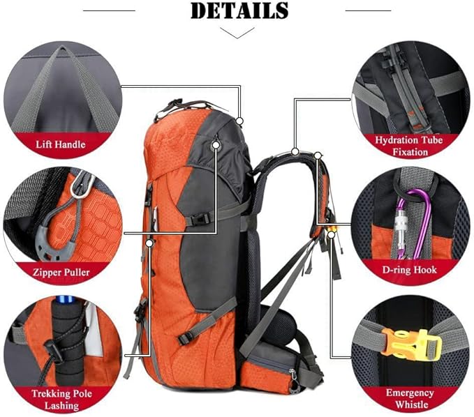 Bseash 60L Waterproof Hiking Camping Backpack with Rain Cover, Large Outdoor Sport Travel Daypack