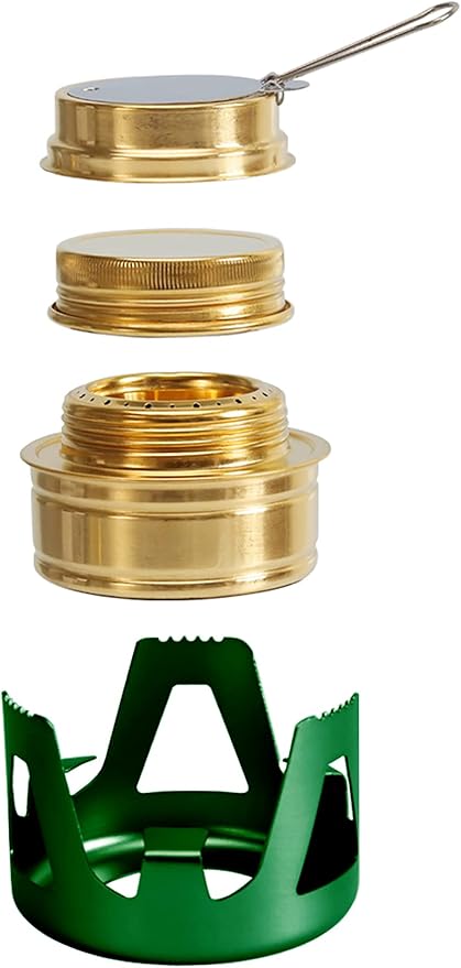 Mini Alcohol Backpacking Stove, Lightweight Brass Spirit Burner with Aluminium Stand for Camping