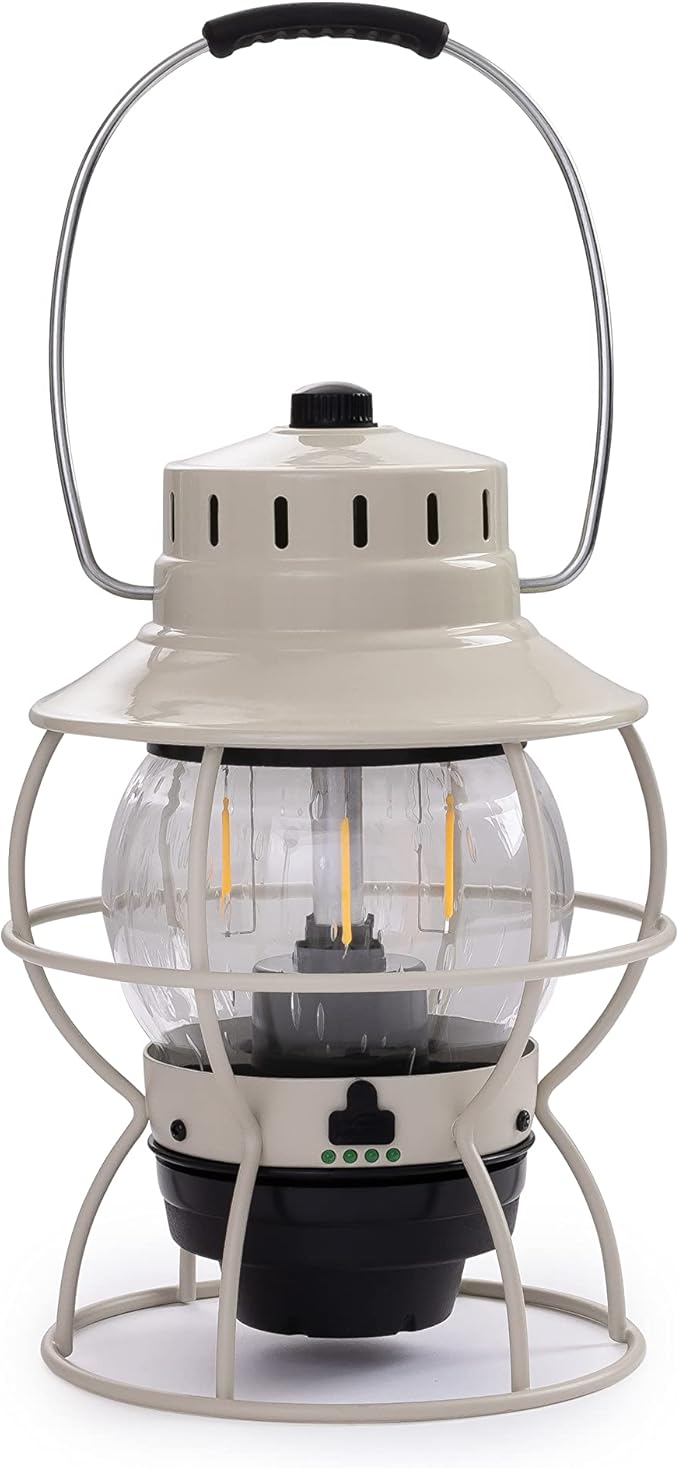 Barebones Railroad Lantern ??Vintage White, Vintage-Inspired LED Camping Lantern with Rechargeable
