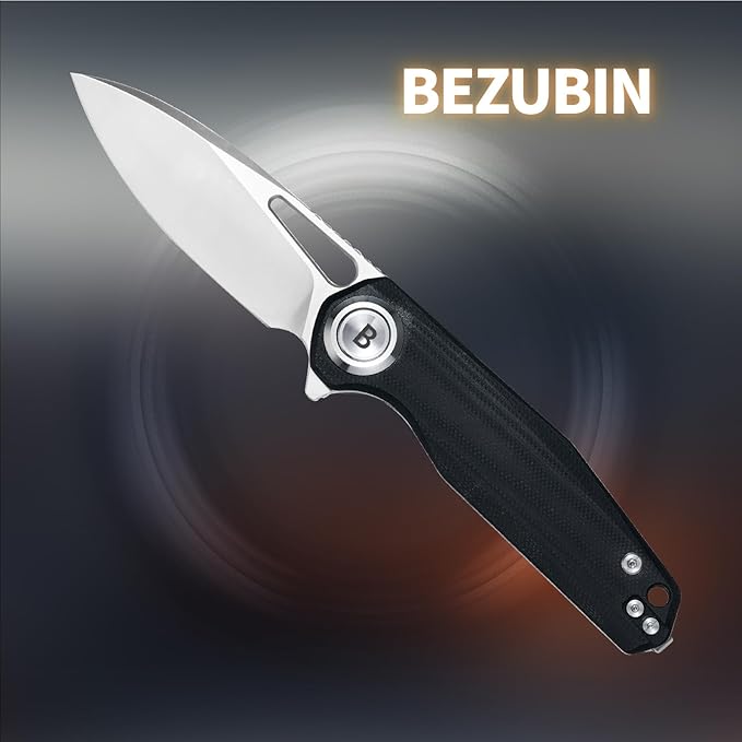 Pocket Folding Knife,3.15" D2 Steel Blade,Black G10 Handle,Push Button Lever Lock,Pocket Knife with
