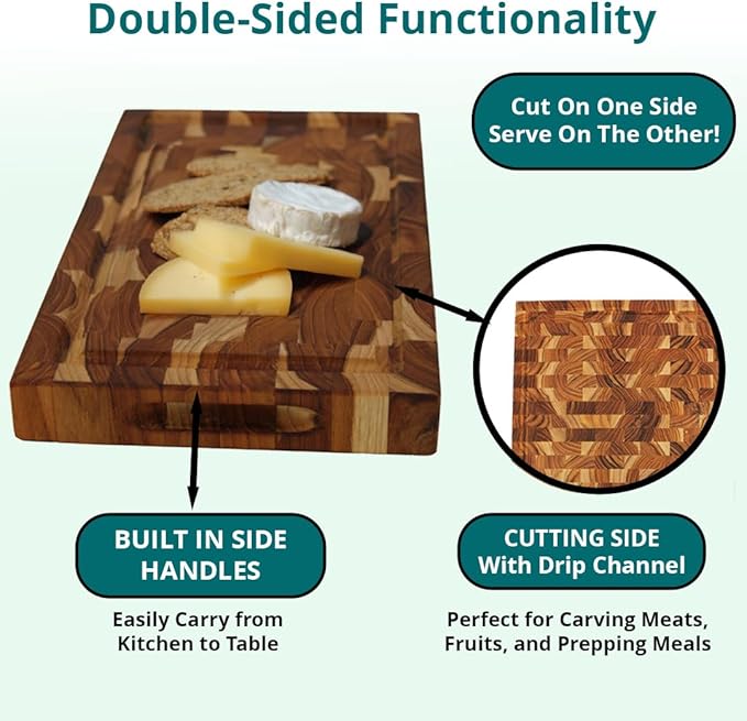 EcoDecors FSC Certified, Solid Teak Cutting Board, 10x6, Compact Reversible End Grain Wood Board