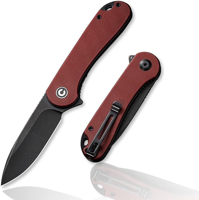 CIVIVI Elementum Pocket Folding Knife,Black Stonewashed D2 Blade Burgundy G10 Handle, Good for EDC