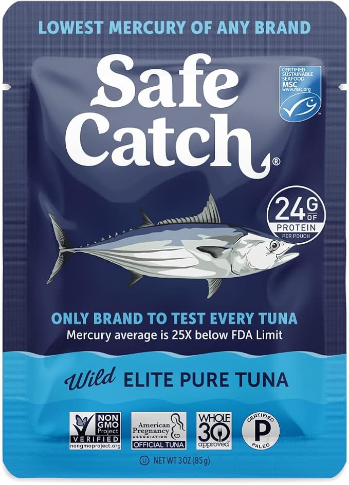 Safe Catch Elite Tuna Wild-Caught Lowest Mercury Tuna Fish Pouch Gluten-Free Keto Food Non-GMO