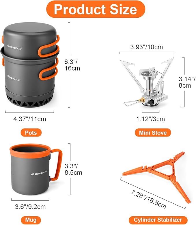 Odoland Camping Pots with Heat Exchanger Camping Cooking Set with Portable Camping Stove Camping