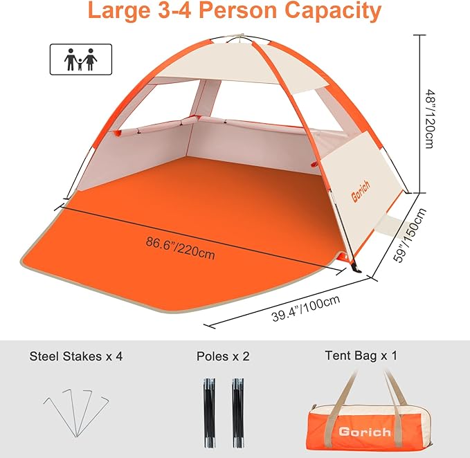 Gorich Beach Tent Sun Shelter for 3/4-5/6-7/8-10 Person with UPF 50ï¼?UV Protection, Lightweight &