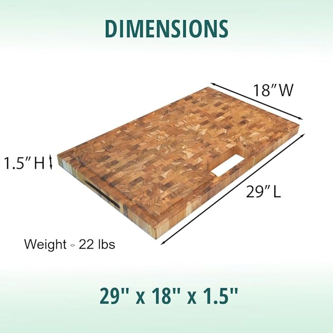 EcoDecors, Teak End Grain Cutting Board 29"x18", Solid FSC Teakwood Carving Board with Juice