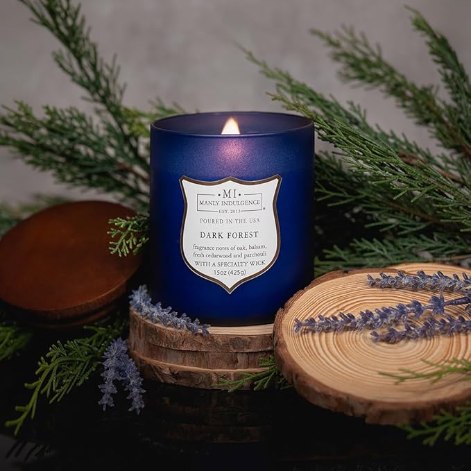 Manly Indulgence Dark Forest Scented Jar Candle for Men, Wood Wicked Candle, 15 oz - Oak, Balsam