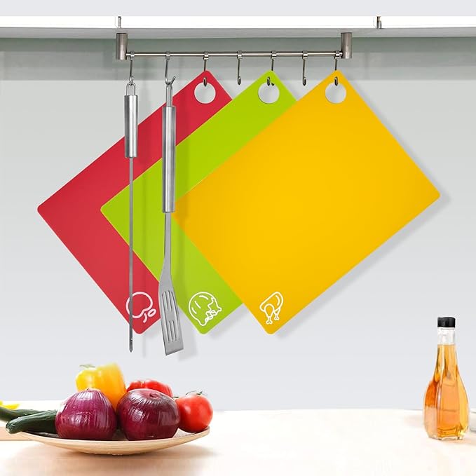 GoodLuck 10 Pieces Flexible Cutting Boards with Hanging Hole, BPA Free Plastic Cutting Boards for