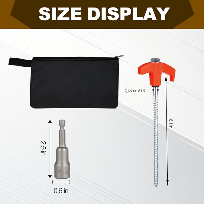 16 Pack Screw in Tent Stakes Heavy Duty,8 Inch Ground Anchors Screw in,Metal Stakes with Hex Head