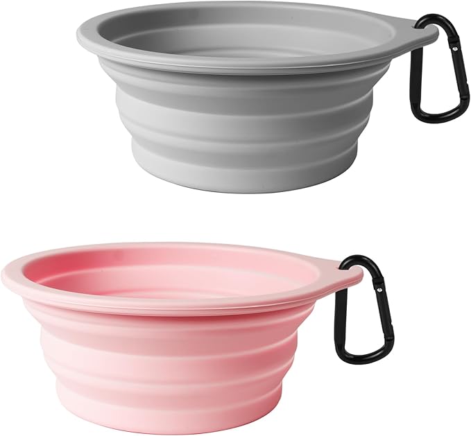 PetBonus 2-Pack Large Silicone Collapsible Dog Bowls, 34oz/1000ml BPA Free Portable Foldable Travel