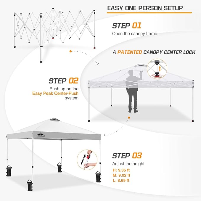 EAGLE PEAK Pop Up Canopy Tent with Wheeled Carry Bag, 8 Stakes, 4 Ropes, 4 Weight Bags, Easy Set Up