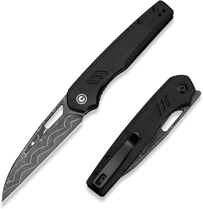 CIVIVI Guile Pocket Knife, Folding Knife for EDC, 3.25" Damascus Blade Micarta Handle with