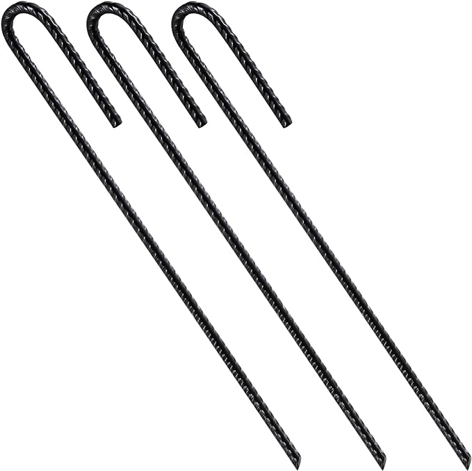 Rebar Stakes U/J Hook Extra Heavy Duty,(10pcs) 12 inch x 1/4 inch Rust Proof Coated Steel Ground