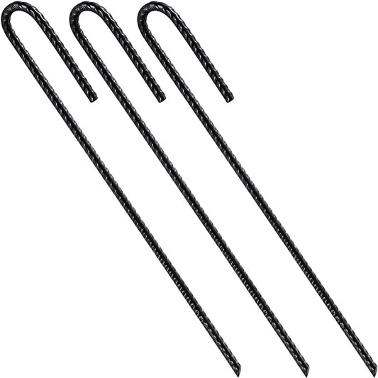 Rebar Stakes U/J Hook Extra Heavy Duty,(10pcs) 12 inch x 1/4 inch Rust Proof Coated Steel Ground