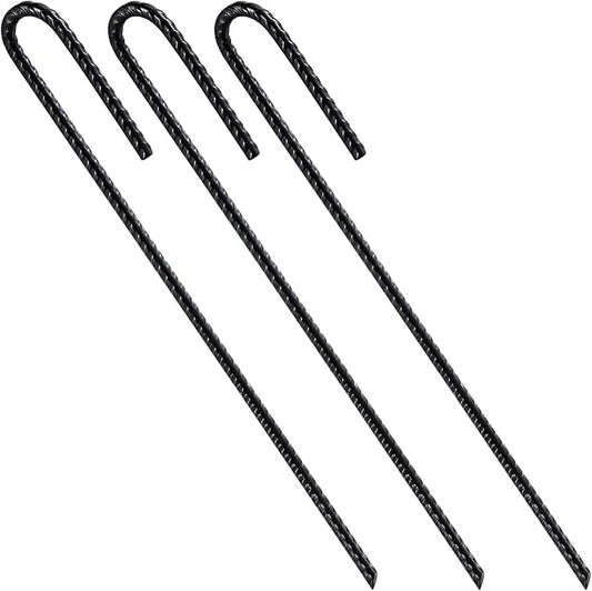 Rebar Stakes U/J Hook Extra Heavy Duty,(50pcs) 12 inch x 1/4 inch Rust Proof Coated Steel Ground