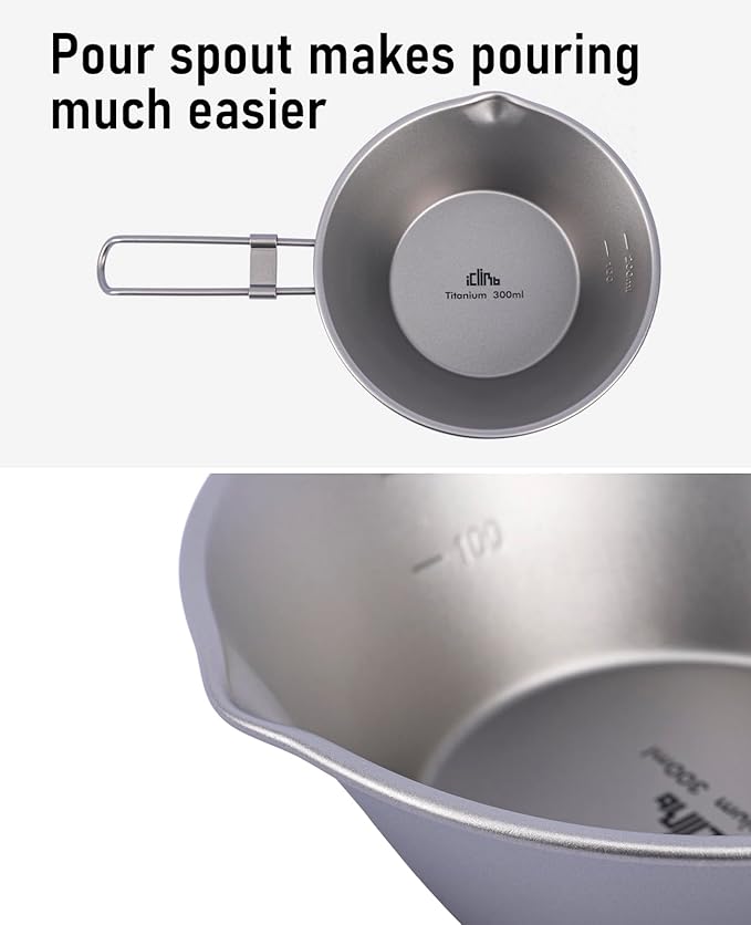 iClimb Titanium Bowl with Foldable Handle Ultralight Compact Portable Flatware Tableware with Bag