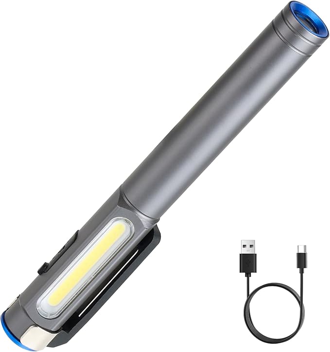 Rechargeable LED Pen Light with Magnetic Clip - Dimmable Inspection Pocket Flashlight, USB-C
