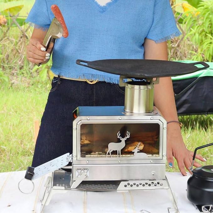 Portable Outdoor Camping Stove Stainless Steel Stove for Outdoor Cooking Heating & Fishing BBQ