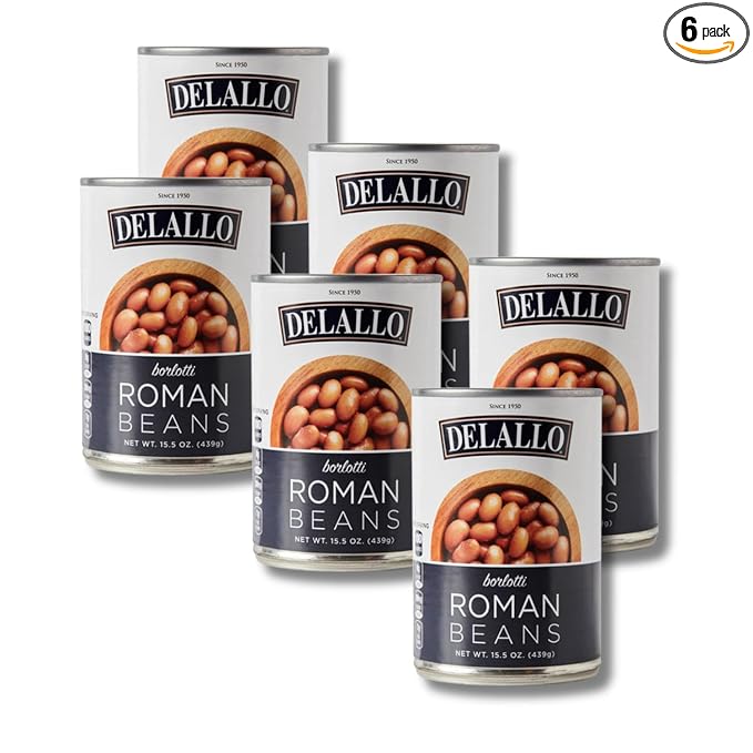 DeLallo Roman Beans, Borlotti Beans for Soups, Salads, and Dips, Non-GMO, Kosher, No Preservatives