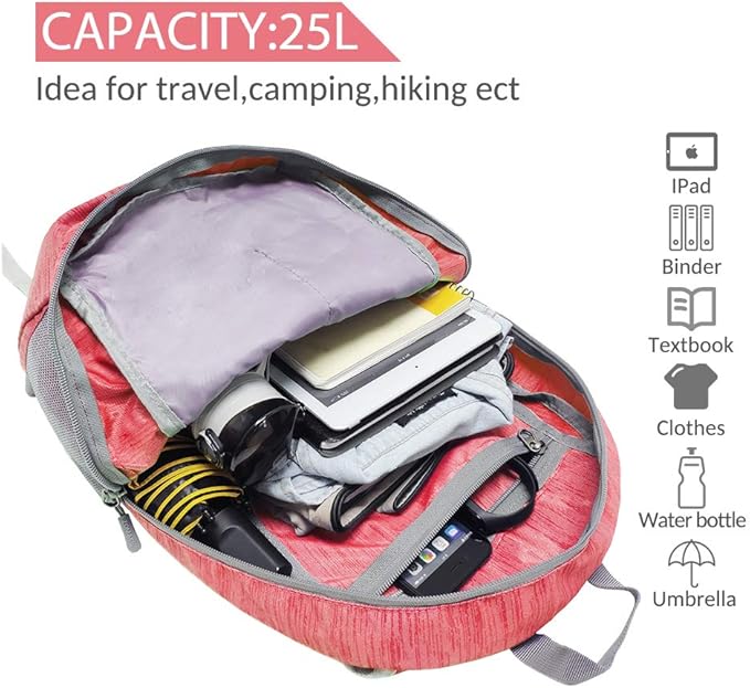 ZOMAKE 25L Ultra Lightweight Packable Backpack, Foldable Hiking Backpacks Water Resistant Small
