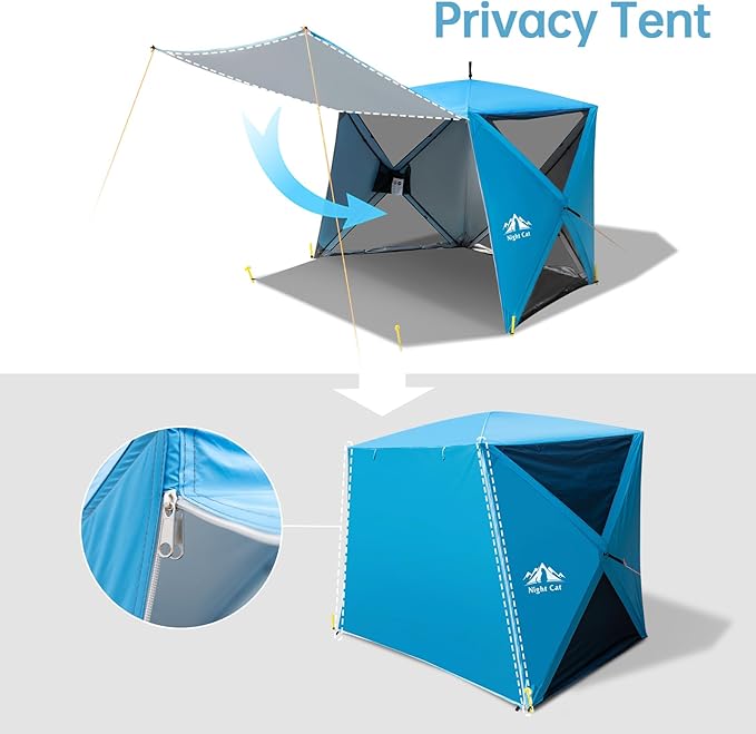 Night Cat Pop-up Beach Tent: 3 4 Persons Beach Shelter with Canopy and Footprint, UPF 50+ UV