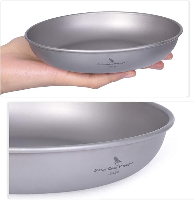 iBasingo Titanium Pan Dish Plate with Carry Mesh Bag Ultralight for Outdoor Camping Tableware