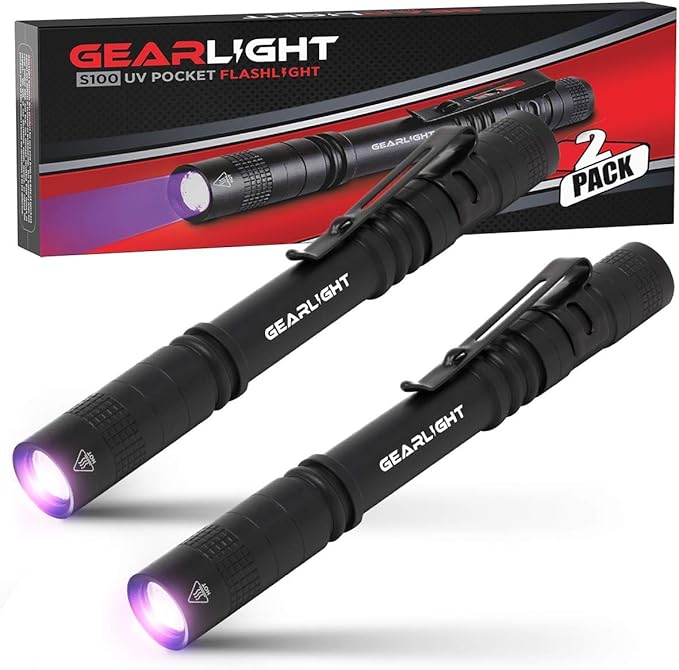 GearLight UV Black Light Flashlight S100 [2 Pack] - Mini Blacklight Ultraviolet Pen Lights for Leak