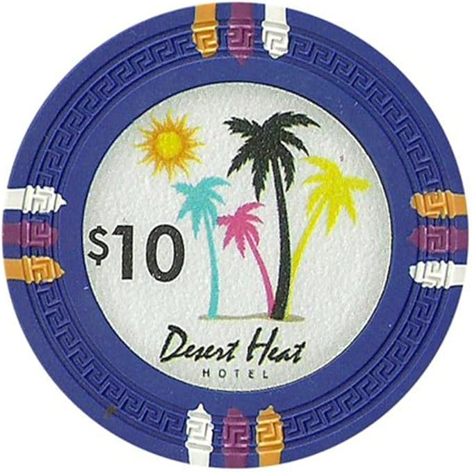 13.5-gram Desert Heat Premium Poker Chips (50-Pack) Heavy Clay Composite Set - Bulk Casino Chips