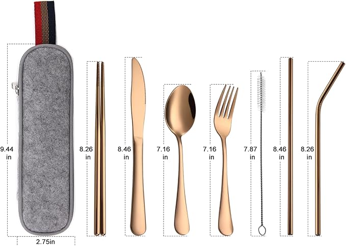 DEVICO Portable Utensils, Travel Camping Cutlery Set, 8-Piece including Knife Fork Spoon Chopsticks